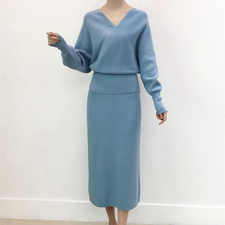 Новый женский модный вязаный комплект из 2 предметов осенне зимний джемпер с v