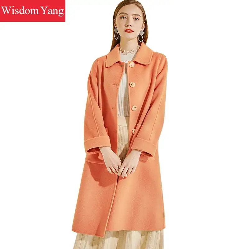 

Winter Woolen Cashmere Coat Fleece Jacket Outerwear Women Orange Clothing Wool Long Coat Trench Ladies Jackets Autumn Overcoat