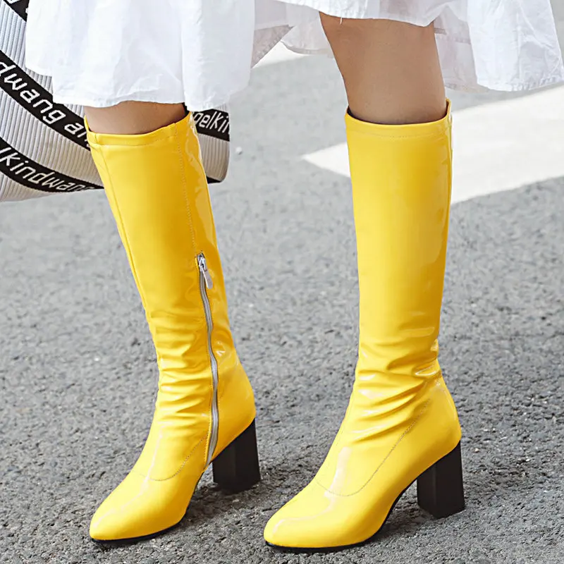 yellow patent boots