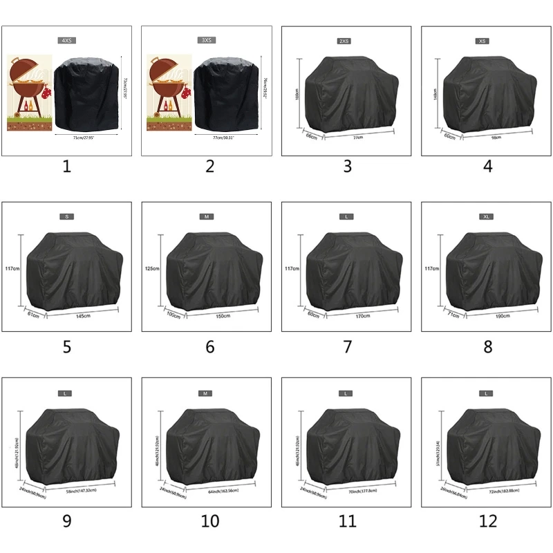 BBQ Cover Outdoor Dust Waterproof Weber Heavy Duty Grill Cover Rain Protection Outdoor Barbecue Cover Round Bbq Grill Black 2