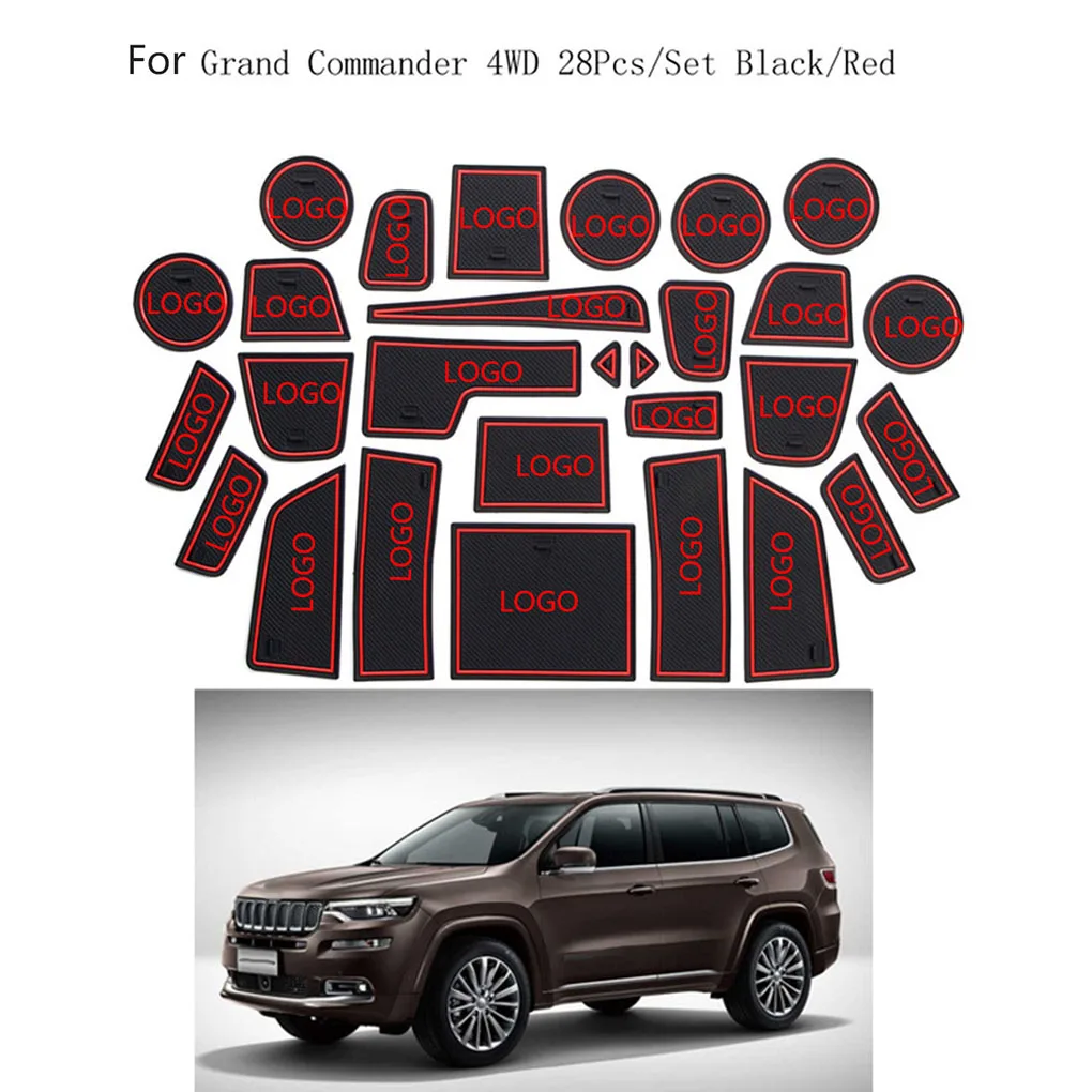 

28pcs/set Car Door Pad Gate Slot Mat Non-slip Interior Decoration Replacement For Jeep Grand Commander 4WD