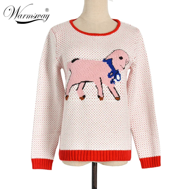 Warmsway pull femme New Winter Crochet Cartoon Sheep Jacquard Knit Sweater  Contrast Color Women Top C-502