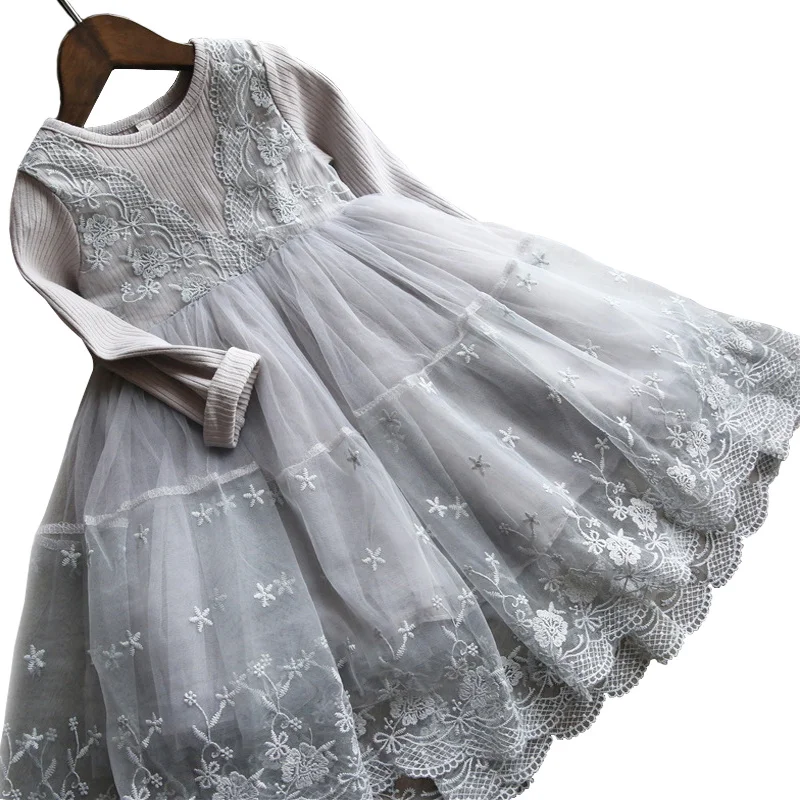 Платье для девочек; вышитая Фата; платье принцессы с длинными рукавами и круглым вырезом; Новинка года; сезон весна-лето; цвет белый, розовый; детская одежда