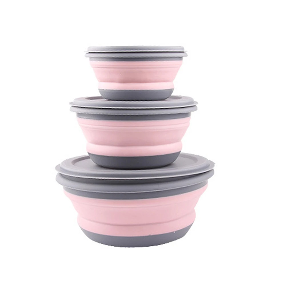3pcs Folding Bowl Outdoor Camping Tableware Sets Lunch Box Portable Salad With Lid For Nature Hike Cooking Supplies | Спорт и