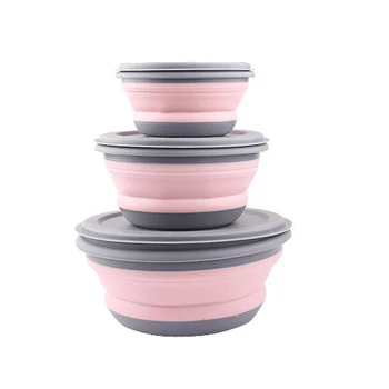 

3pcs Folding Bowl Outdoor Camping Tableware Sets Lunch Box Portable Salad Bowl with Lid for nature hike cooking supplies
