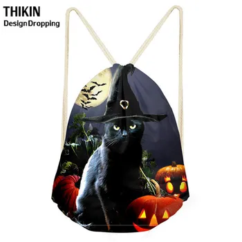

THIKIN 2019 Halloween Jack-O'-Lantern Drawstring Bag for Teenagers Girls Backpack Women Package Travel Large Capacity Storeage