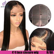 Современное шоу прямые человеческие волосы 4*4 закрытие шнурка парик высокое радио Remy бразильские волосы предварительно выщипанные с детскими волосами натуральный черный