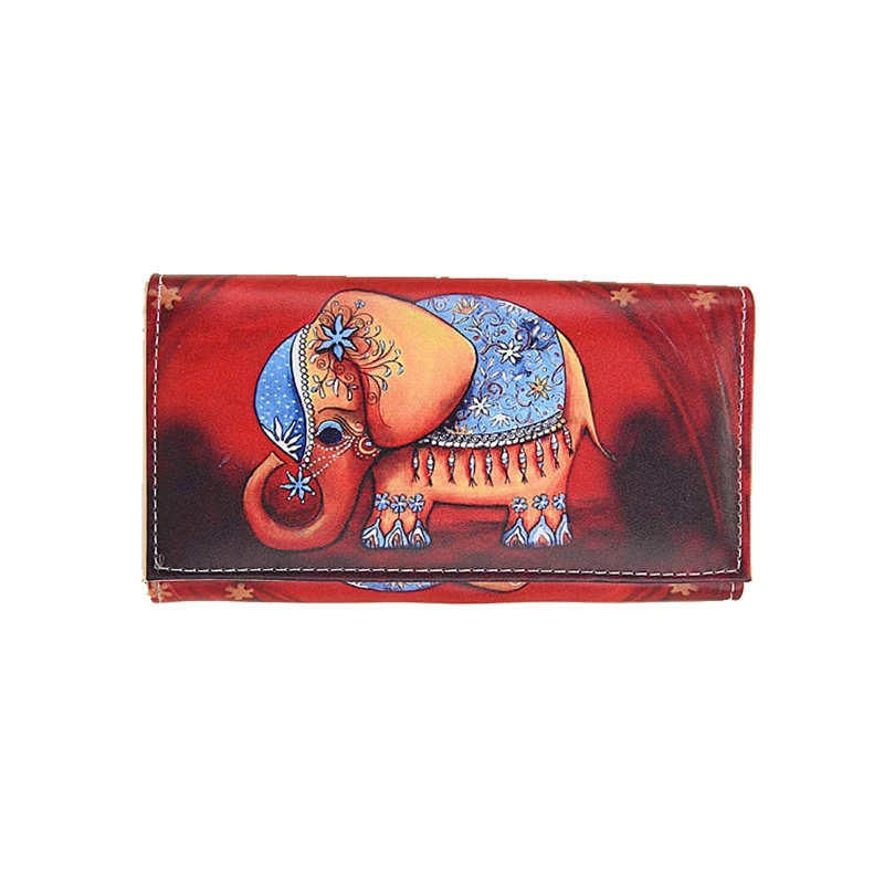Местная Стоковая Новинка, винтажный женский разноцветный бумажник кошелек сумка С Рисунком Слона - Цвет: Красный