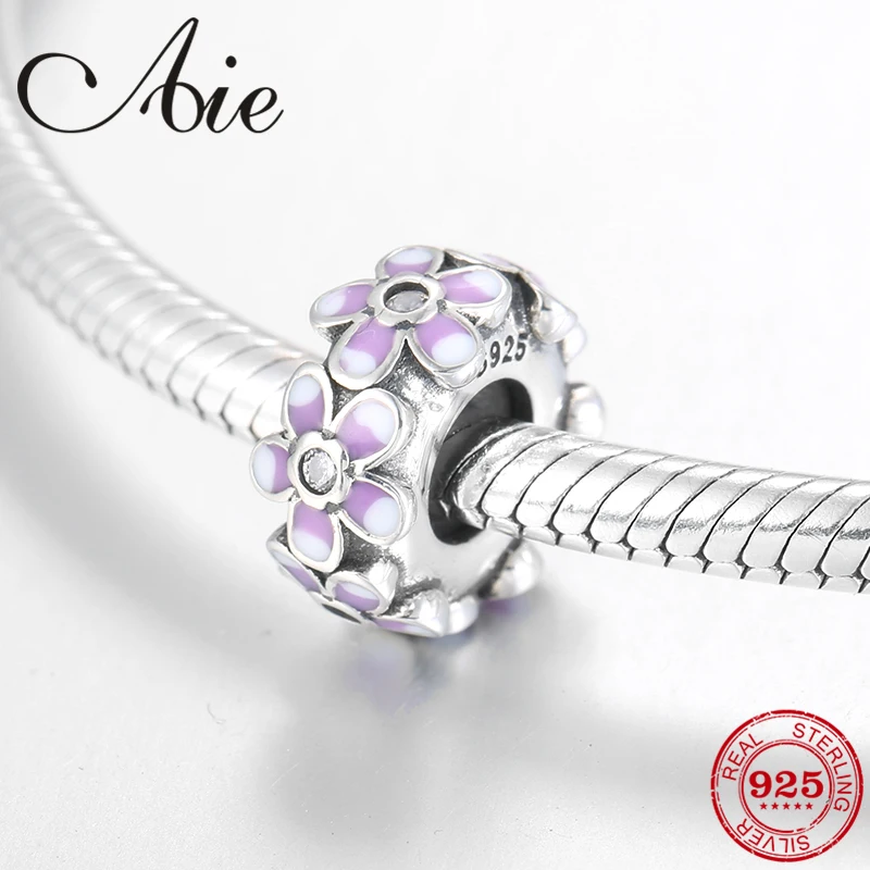 Fashion 925 Sterling Silver Blooming Purple and white flowers Spacer stopper beads Fit Original European Charm Bracelet Jewelry | Украшения