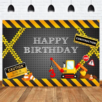

Construction Happy Birthday Backdrop for Photography Architect Excavator Birthday Party Banner Background Boy Under Construction