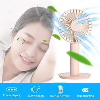 

Home Pink White Portable Outdoor Travel Desktop Handheld Personal Fan Noiseless Fan Color USB Rechargeable Air Conditioning