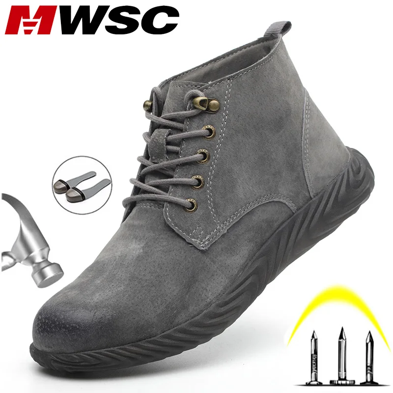 MWSC/ мужские рабочие защитные ботинки, обувь, нерушимые ботинки со стальным носком, мужские уличные защитные ботильоны, строительная защитная обувь