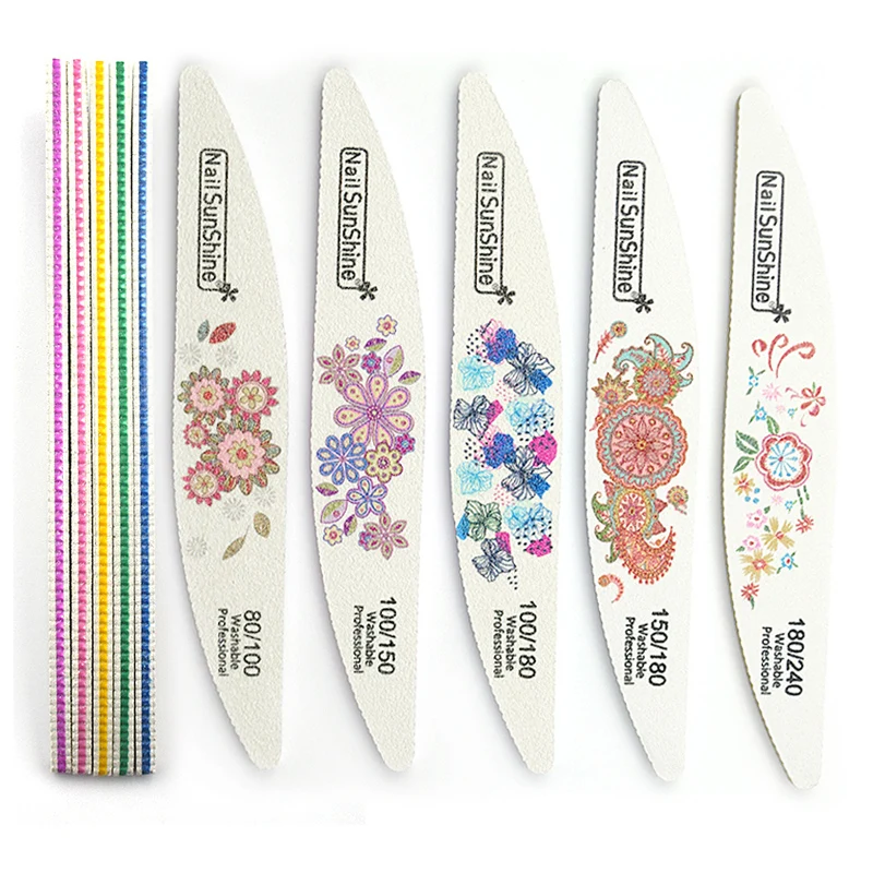 

5 Pcs White Nail Files Durable Buffing Grit Sanding Buffer Polishing File Nail Tool Flower Design Nail Manicure Files 80/100/180