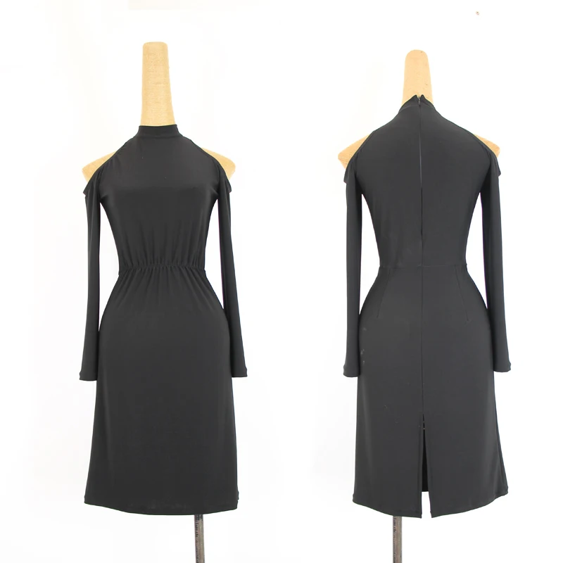 

Latin Dance Dresses Female High Collar Long Sleeve Black Sexy Practice Costume Latin Competition Performance Dresses DQL2227