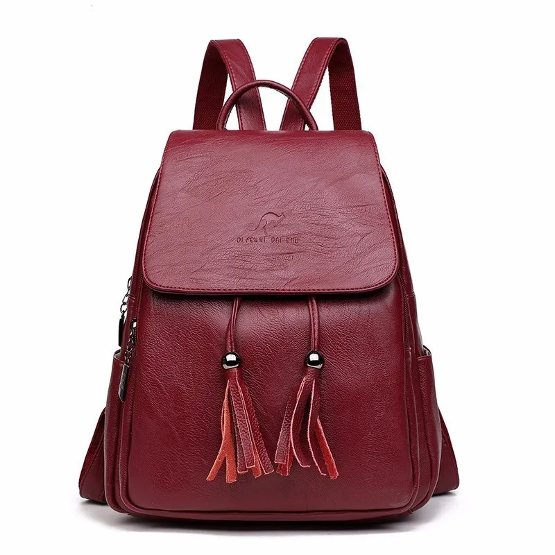Женские кожаные рюкзаки, высокое качество, Sac A Dos, школьные сумки для девочек, консервативный стиль, Однотонный женский рюкзак, женский рюкзак, Новинка - Цвет: Wineredbackpacks