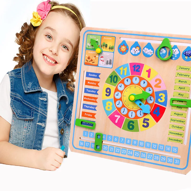 Tanio Drewniane zabawki montessori Baby pogoda sezon zegar z kalendarzem