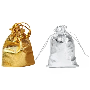 

25Pcs Drawstring Organza Voile Jewelry Favour Wedding Candy Gift Pouch Bags (Silver) & 25Pcs (Golden)