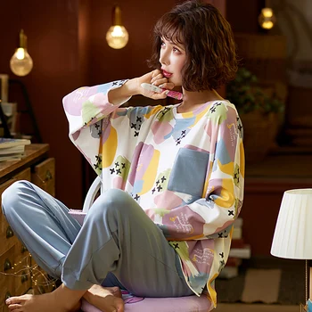 

M L XL XXL Long Sleeve Women Nightwear Sleepwear 100% Cotton Nightwear Sets Autumn Pajamas Women Pyjamas