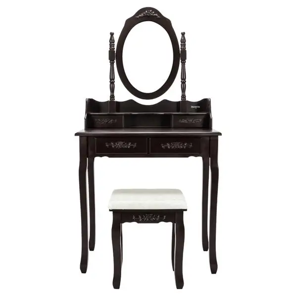 

Modern 4-Drawer Dressing Table Set 360-Degree Rotation Removable Mirror Dressing Table + Dressing Stool