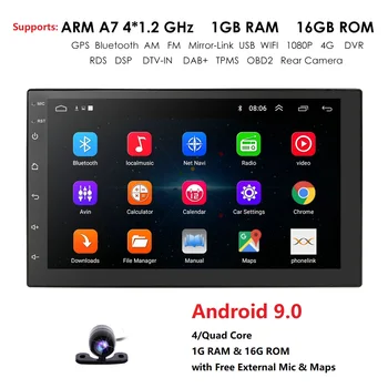 

Hizpo Universal Car Multimedia Player 2Din Android 9.0 NODVD Automotivo Wifi Radio FM GPS USB DVR OBD2 Quad Cores RAM 1G ROM 16G