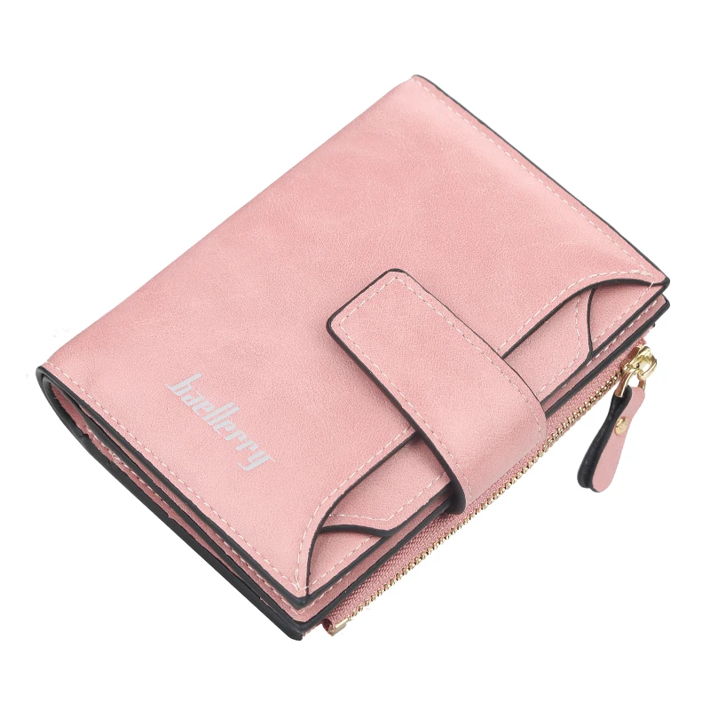 Женские кошельки модные короткие дизайнерские держатели для карт кожаная сумочка маленькая с застежкой для монет женские кошельки высокого качества для женщин - Цвет: Розовый