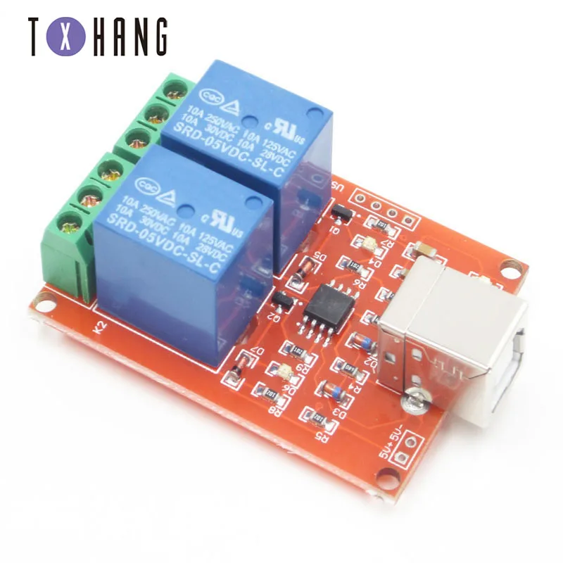 

5V 2 Channel USB Relay Control Switch Programmable Computer Electronics Tantalum Capacitor for Smart Home PC