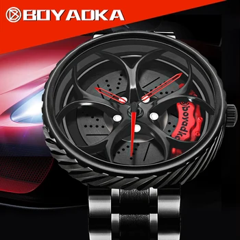 

BOYADKA Men Car Wheel Watch Fashion Waterproof Sport Watch Men's Quartz Mesh With Rim Hub Watch Run Quartz Men Quartz Watch