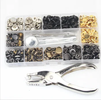 

120pcs Metal Quad Button Tool Set with 4 Fixing Tools and 1 Punching Pliers for Leather,Wallet and Overcoat, Down Jacket,Clothes