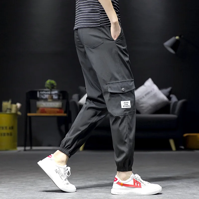 

2019 New Style Spring Popular Brand Men's Loose Closing Foot Casual Pants Men Solid Color Multi-pockets Cargo Trousers Cotton Tr