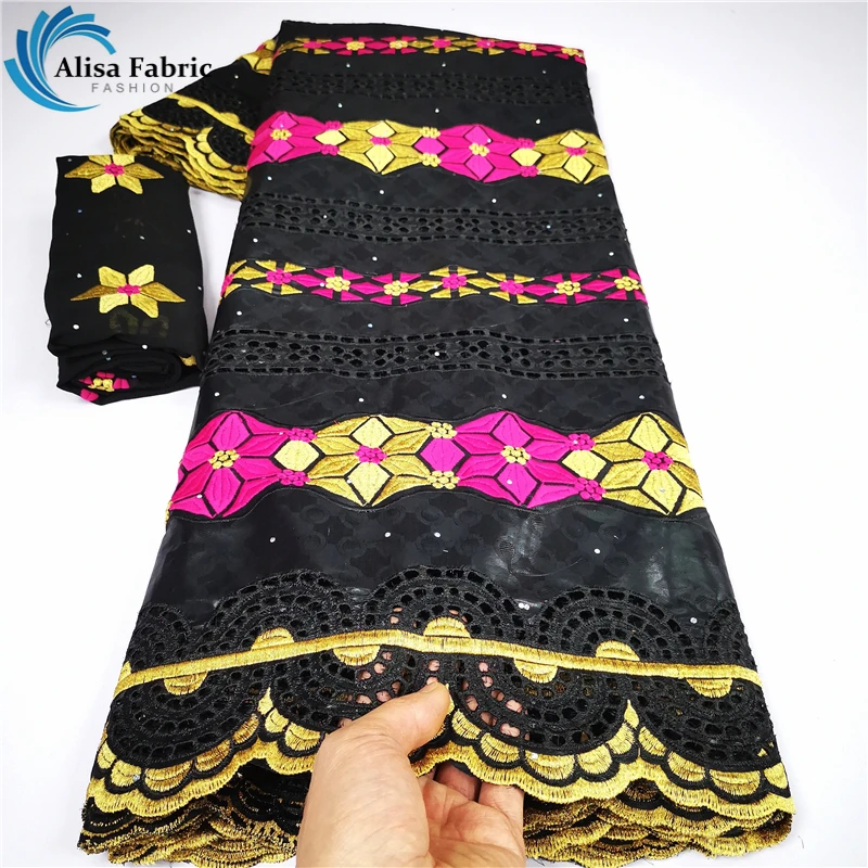 Alisa Latest African Lace Fabric 2021 High Quality French Cotton Embroidered Nigerian Bazin Riche 5+2yards/Lot | Дом и сад