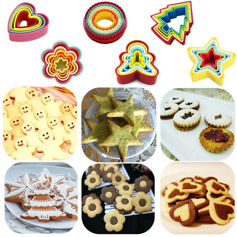 Various Shapes Mould Fondant Cake Biscuit Baking Cookie Plunger Cutter Decor Stars Christmas Tree Mould Food Grade ABS