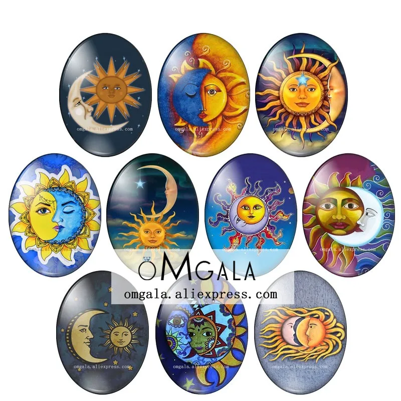 

Cartoon Sun and Moon Art Paintings mixed 13x18mm/18x25mm/30x40mm Oval photo glass cabochon flat back Making findings