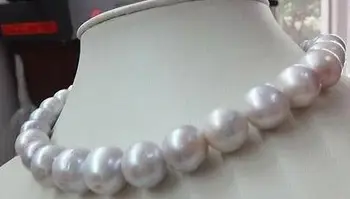 

shiipping Jew3118 12-14mm Natura south sea nuclear near round white silver tone pearl necklace