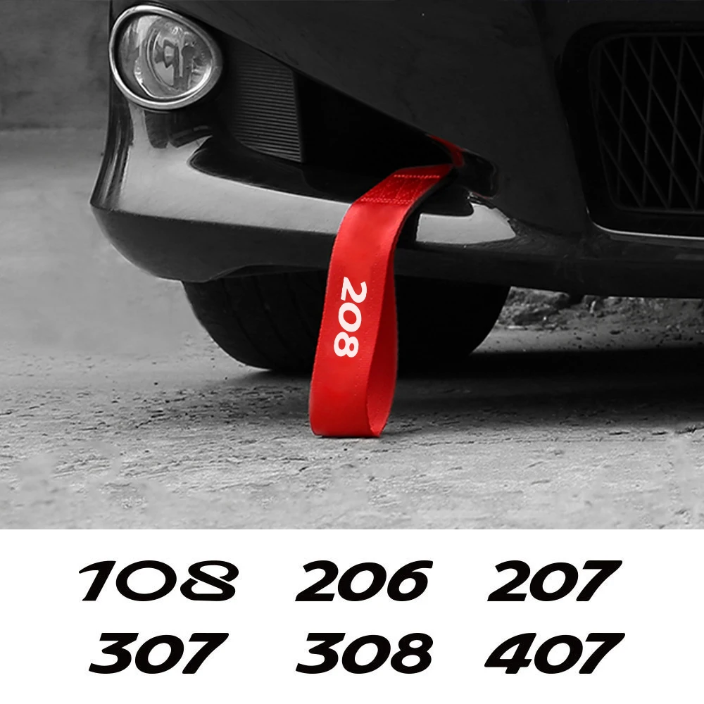 Car Tow Rope Strap Accessories For Peugeot 206 207 208 301 307 308 T9 406 407 408 508 2008 3008 5008 108 RCZ 607 4008 Rifter 107