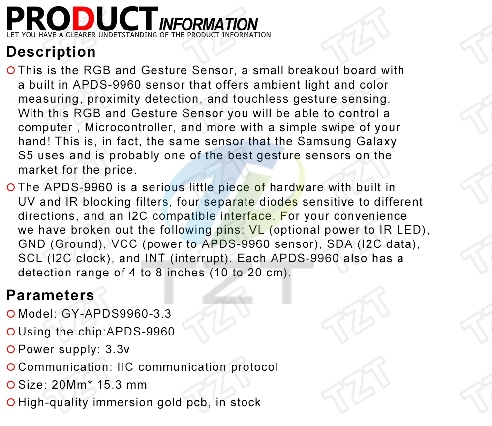 GY-9960-3.3 APDS-9960 обнаружения приближения и Бесконтактного обнаружения жестов RGB и жестов для Arduino