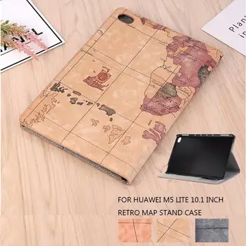

For Huawei MediaPad M5 Lite 10 BAH2-W19/L09/W09 Case Ultra Slim Retro Map Pu Leather Smart Stand Cover For MediaPad M5 Lite 10.1