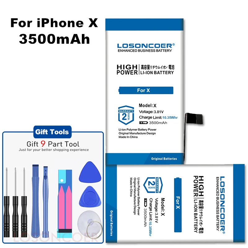 Новейшее производство LOSONCOER 3500 мАч X Аккумулятор для iphone X iphone x литий-полимерные аккумуляторы для смартфонов подставка для инструментов держатель