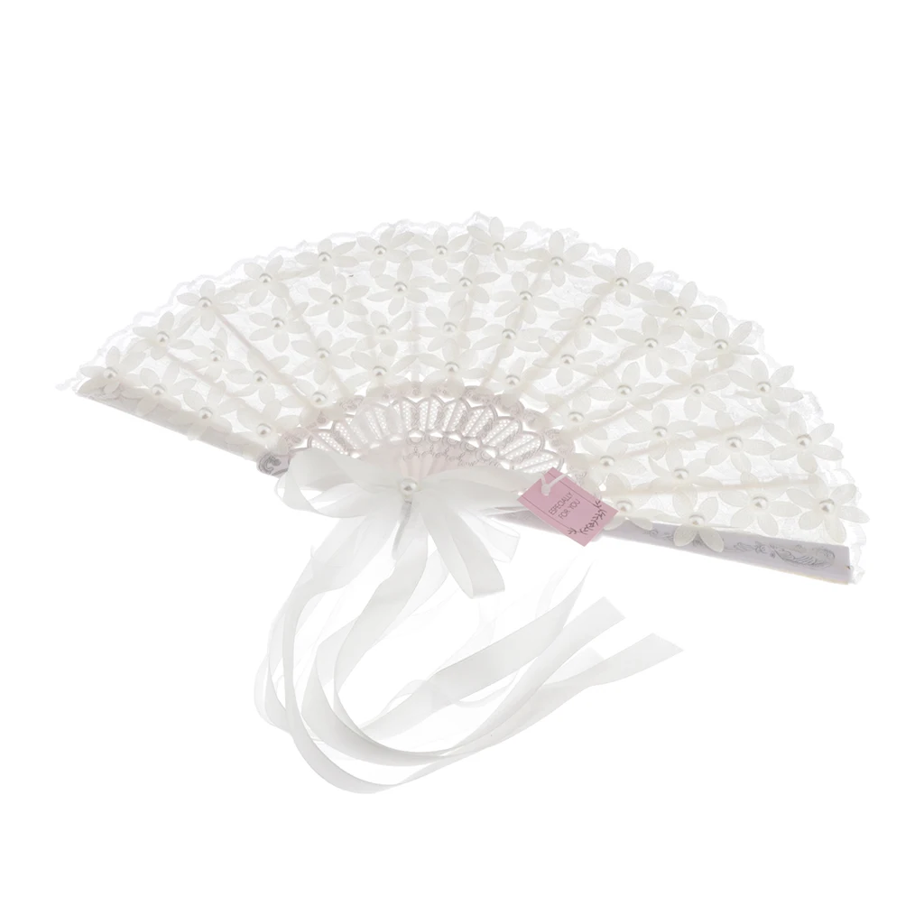 Vintage Bridal Lace Bouquet Fan Crystal Bridesmaid Bouquet Wedding Bouquet Flapper Accessories (White)