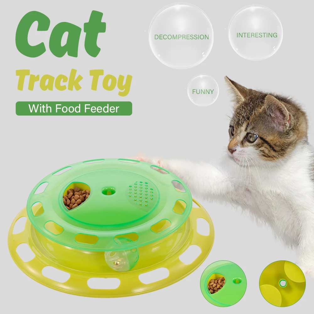 

Single Layer Pet Cat Playing Track Turntable Toy With Food Feeder Crazy Track Bell Ball Toy Cat Claw Care Scratching Tool
