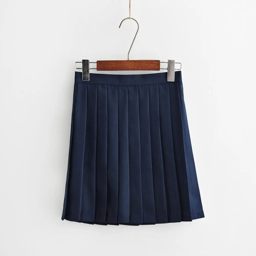 navy skirt Новая школьная форма для девочек Белая Блузка темно-синяя плиссированная юбка Sakura вышитый студенческий костюм японский Jk костюм моряка с длинными рукавами - Цвет: navy skirt