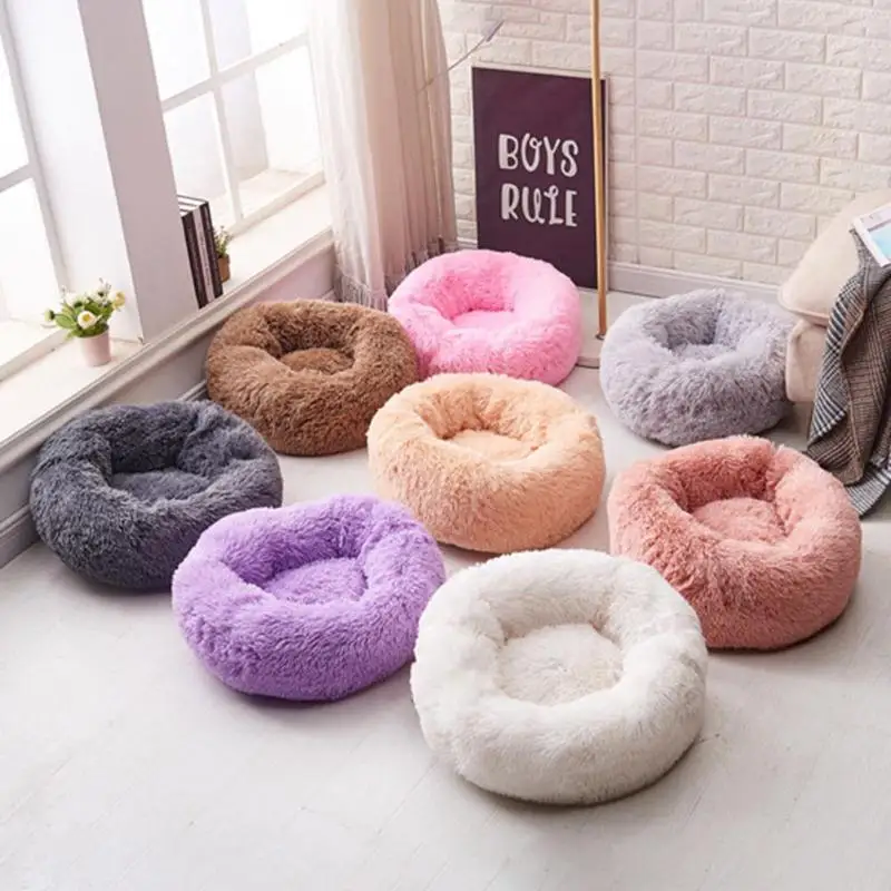

Round Dog Bed Washable long plush Dog Kennel Cat House Super Soft Cotton Mats Sofa For Dog Basket pet bed Dropshipping