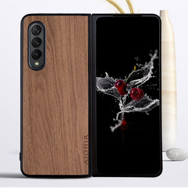 Samsung Galaxy Z Fold 3 5G Case, Z Fold3 5G Case PU Leather Retro Wood Grain Phone Case