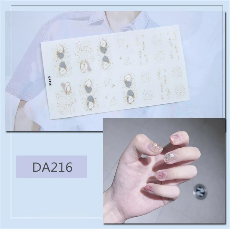 DA216 14tips/лист полное покрытие для ногтей наклейки-лак полоски однотонный нейл-арта украшения в форме сердца конструкции блеск порошок маникюрные Типсы - Цвет: DA216