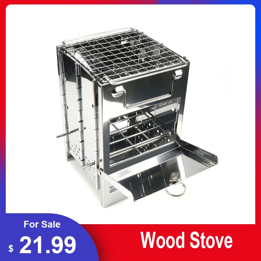 Wood Stove Folding Backpacking Wood Burning Stove Mini BBQ Grill with