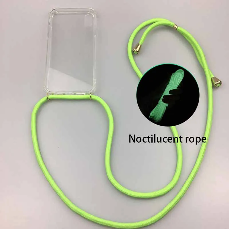 

New Transparent TPU Cell Phone Case with Fluorescence Lanyard Necklace Adjustable Strap Rope Cord for iphone x xs 7/ 8 plus2019