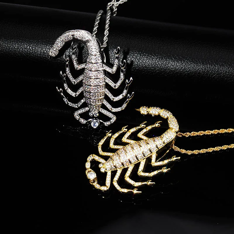 

Hip Hop Micro Paved AAA Cubic Zirconia Bling Iced Out Animal Scorpion Pendants Necklace for Men Rapper Jewelry Rose Gold Silver