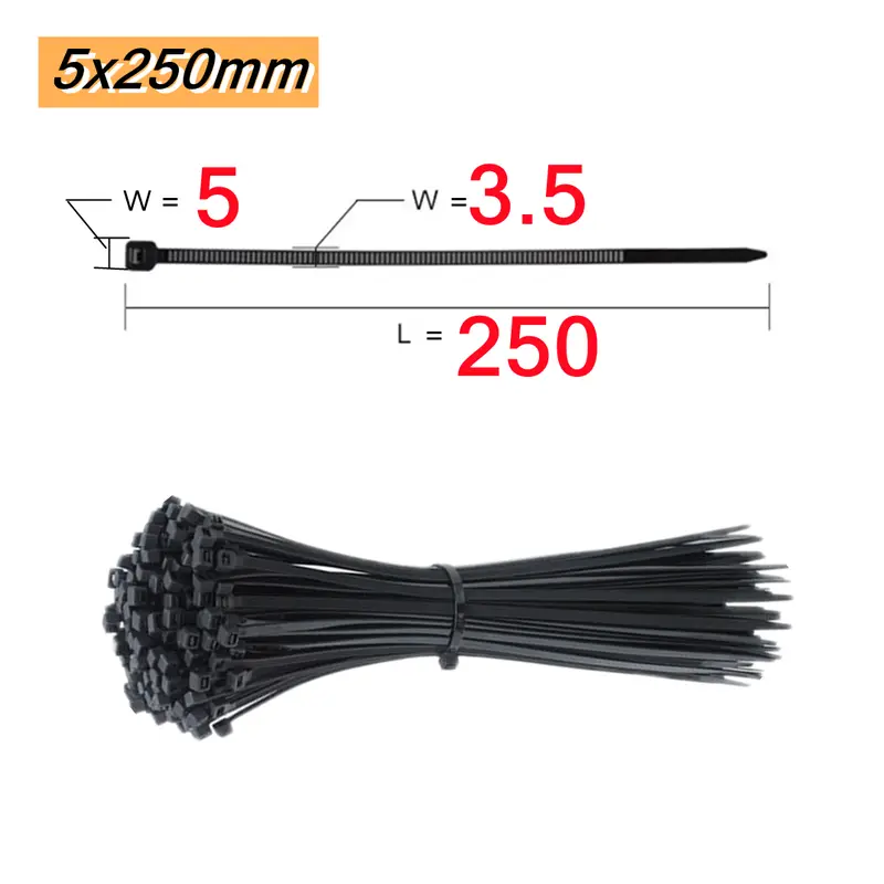 100 PCS Self-locking Plastic Nylon Tie  Black Fastening Strap Cable-Tie-Set Cable Zip Tie Fastening Ring Zip Wraps Strap Tie - Image 18