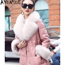 AYUNSUE/пальто из натуральной овчины; зимнее пальто для женщин; Пуховики с воротником из натурального Лисьего меха; куртка из натуральной кожи; Chaqueta Mujer; MY4201