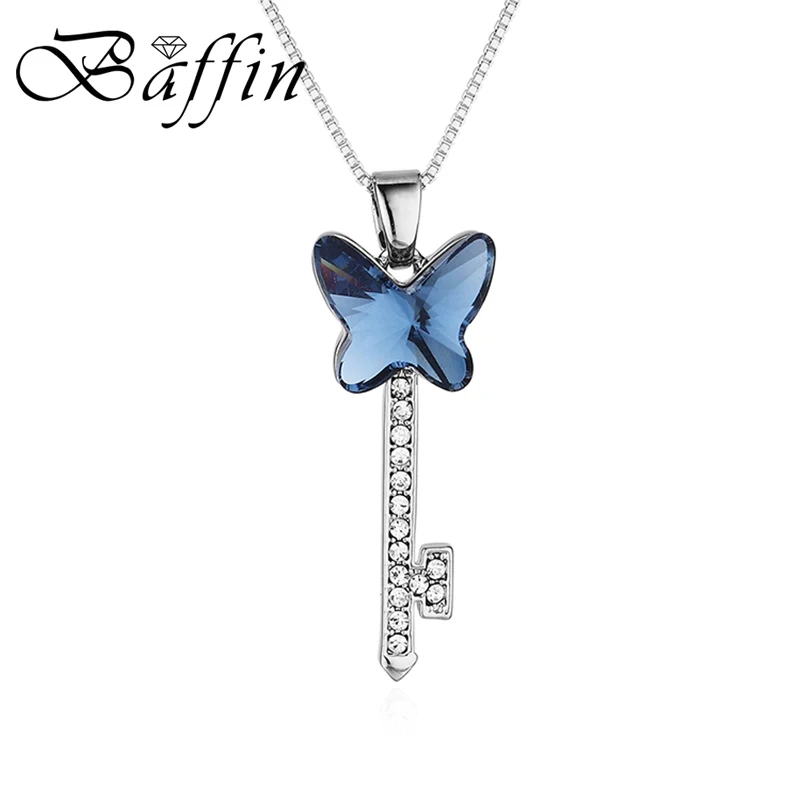 BAFFIN Butterfly Key Pendant Necklaces Crystals From Swarovski-Elements Fashion Silver Color Jewelry For Girls Women Gifts | Украшения и