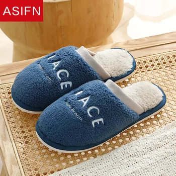 

ASIFN Women Men Winter Warm Fur Slippers Boys House Indoor Slippers Warm Shoes Flat Heel Home Indoor Bedroom Zapatilla Mujer